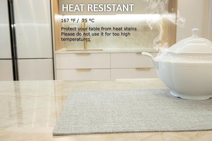 Placemat Set-Washable Place Mats for Parties, Elegant Table Mats for Kitchen Table, Set of 4 Dining Table Placemats, Heat-Resistant Cloth Placemats for Indoor and Outdoor,13x19-Gray