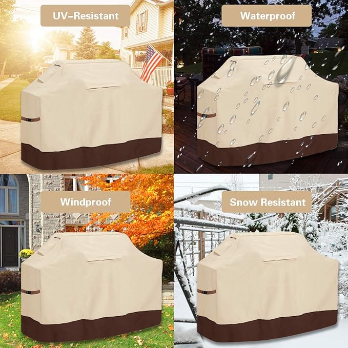 Vailge 72-inch Heavy Duty BBQ Cover, Waterproof & Dust-proof, UV & Rip Resistant, Fits Weber, Brinkmann, Char Broil & More, Beige
