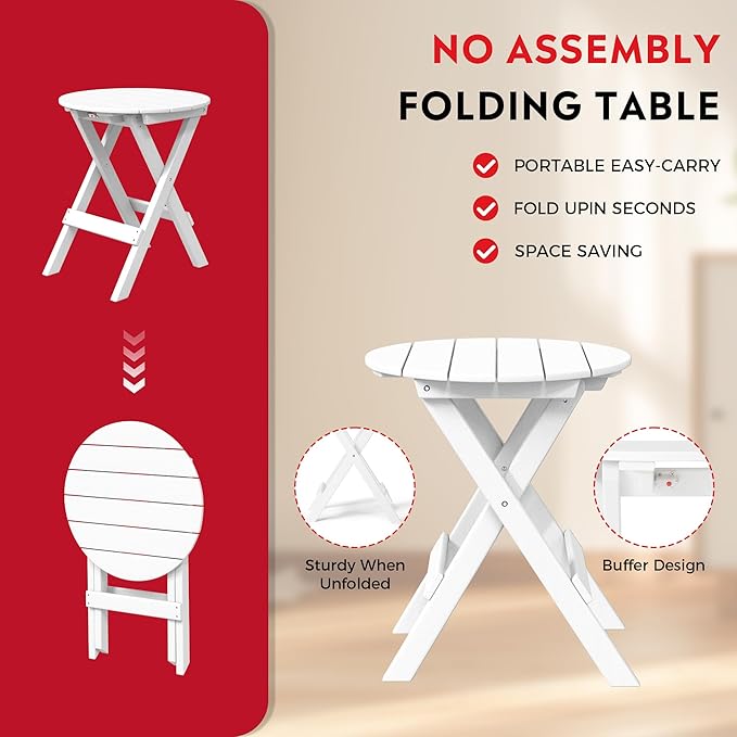 Costaelm Paradise 3-Piece Outdoor HDPE Folding Patio Bistro Table and Chairs, White
