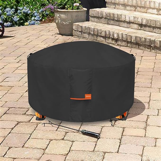 Fire Pit Cover,Outdoor Heavy Duty 600D 100% Waterproof Fire Pit Cover Round,Weatherproof Firepit Covers Round 32" Dia x 16" H,Black