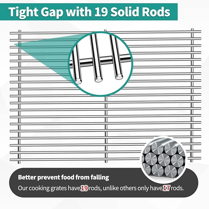 18 7/8" 304 Stainless Steel Grill Grates for Weber Genesis ii E-610 S-610 Genesis ii LX E-640 S-640 Genesis 2 Grill Parts for Weber Genesis ii 600 Series 66803 66096 Gas Grills 3 Pack