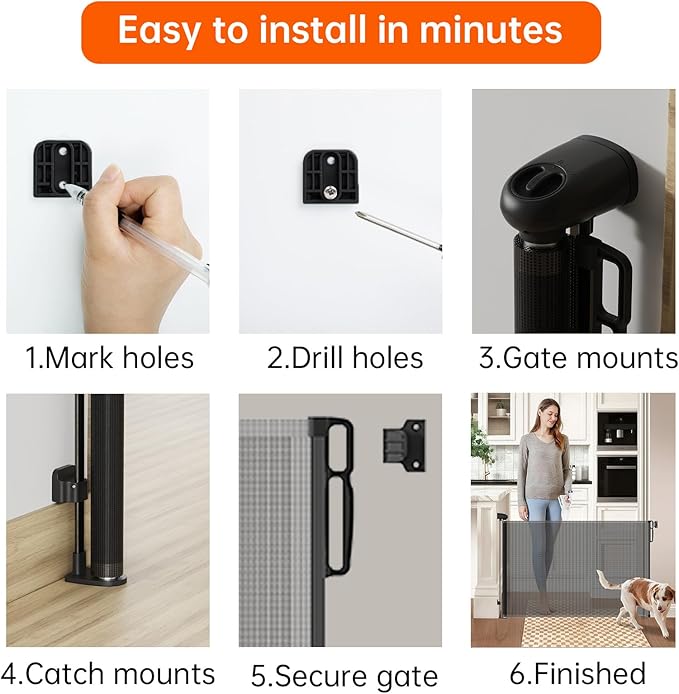 Retractable Safety gate, pet/Dog/cat Temporary Door, Baby Safety Temporary Door,for Doorways and Stairs,Expands to 71" Wide, Easy Installation(Black,33.5"x71")