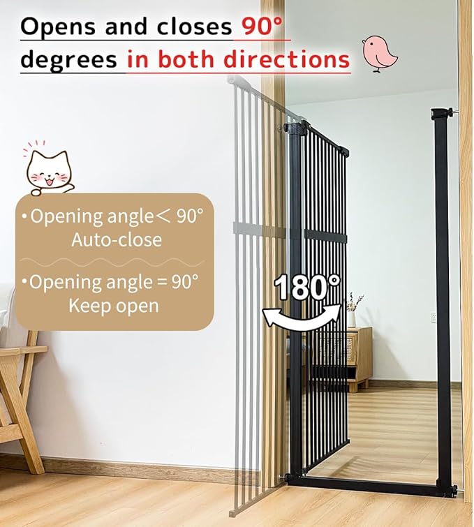 Lumizone Extra Tall Pet Gate 55.12" High Pressure Mounted 63.39"-67.90" Extra Wide (9 Sizes) 1.37" Gap for Cat Dog Stairs Doorway Hallway No Drilling Auto-Close (63.39"-67.90" W, Black)