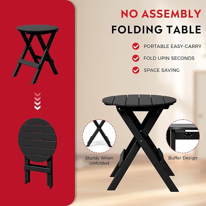 Costaelm Paradise 3-Piece Outdoor HDPE Folding Patio Bistro Table and Chairs, Black