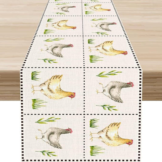 Farmhouse Rooster Table Runner, Rustic Farm Animals Chicken Plant Vintage Coffee Table Center Decor for Family Kitchen and Living Room Outdoor Country Holiday Party Table Decorations, 13" X 36"