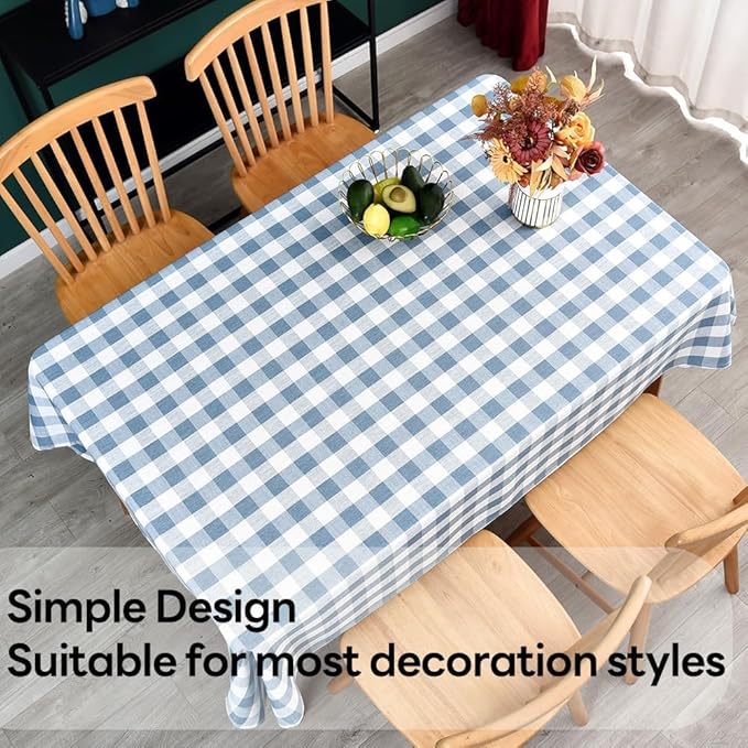 Gingham Table Cloth for Rectangle Tables Sky Blue Checkered Plaid Tablecloth Heavy Duty Cotton Blend Washable & Wrinkle Table Cover for Outdoor Kitchen Dining Picnic Camping (60x120 Inch)