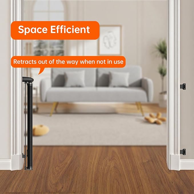Retractable Safety gate, pet/Dog/cat Temporary Door, Baby Safety Temporary Door,for Doorways and Stairs,Expands to 55.1" Wide,One-Hand Operation,Easy Installation(Black 33.5"x55.1")