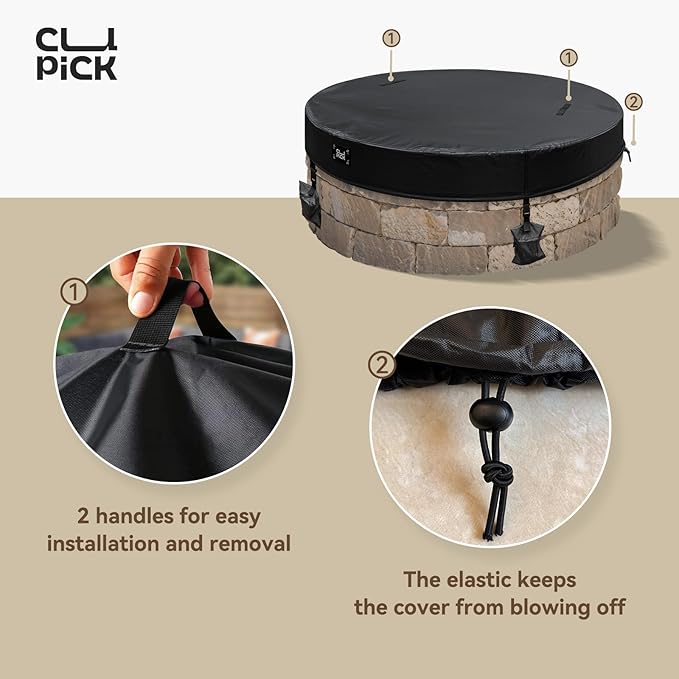 Outdoor Fire Pit Cover,In Ground Firepit Covers Round with Sandbag,600D Heavy Duty Waterproof and Tear-Resistant,Windproof,Suitable for 52-57 Inch Round Built in Stone Firepits,Black