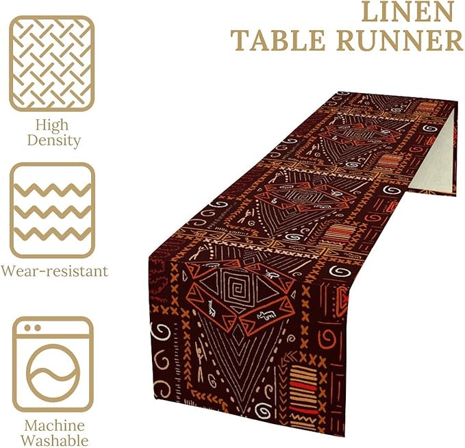 African Table Runner, African Aboriginal Ethnic Tribal Table Runner for Dining Kitchen Farmhouse Party Coffee Home 13x90in
