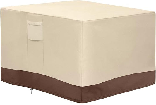 Vailge Fire Pit Cover Square,100% Waterproof Square Gas Firepit Table Cover,Outdoor Heavy Duty Lawn Patio Furniture Covers with Air Vent and Handle,50"L x 50"W x 24",Beige & Brown