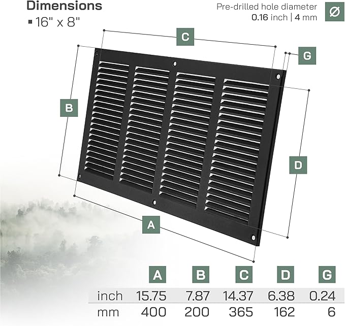 Vent Systems 16" x 8" Inch Anthracite Metal Air Vent Cover - Louvered Wall Grille with Built-in Mesh Screen - Weather Resistant HVAC Duct Cover for Exhaust & Supply in Home, Garage - Indoor & Outdoor