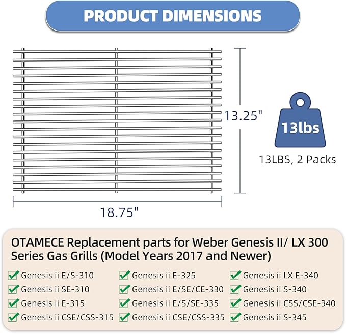 66095 Cooking Grids With 66032 Flavorizer Bars And 67489 Burner Tube for Weber Genesis II Grill Parts, 66795,Grill Grate Heat Deflector Burner Replacement Parts For Weber Genesis ii E-310 E-315 S-335