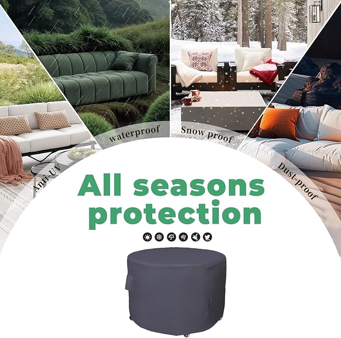 Round Patio Furniture Cover, Heavy Duty and Waterproof for Outdoor Furniture covers, Round outdoor table cover, Patio table cover 84"DIA x 27.5"H Beige