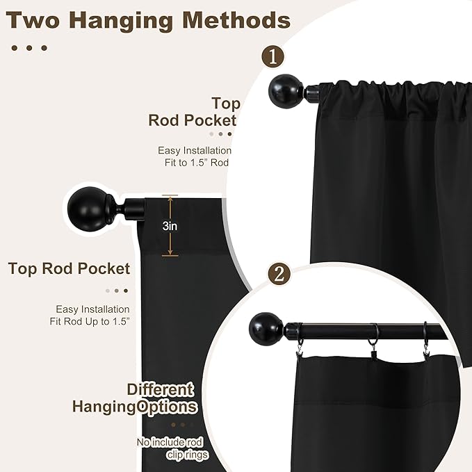 HolidayIdeas Outdoor Patio Curtains Waterproof with Rod Pocket 4 Panels 54x84 Inch- Weatherproof Balcony Outdoor Curtains for Apartments,Porch, Gazebo, Pergola, Sliding Glass Door, Black
