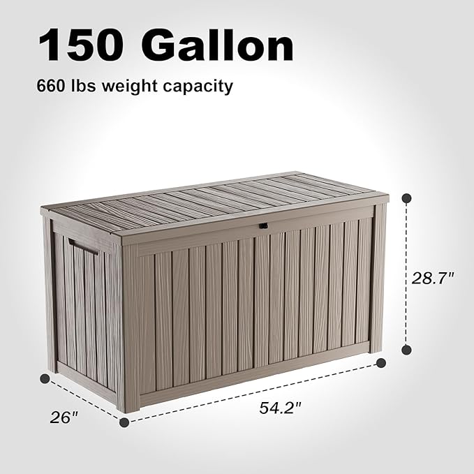 150 Gallon Outdoor Storage Box – Resin Deck Box with Lockable Lid, Waterproof Patio Furniture Storage for Tools, Garden & Yard Organization