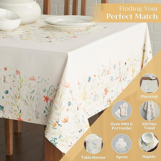 Maison d' Hermine Table Cloth Rectangle Table 100% Cotton 60 x 120 Inches Tablecloth Reusable Decorative Everyday Use for Dining Room, Farmhouse, Home, Party, Festive & Wedding Spring Summer - Colmar