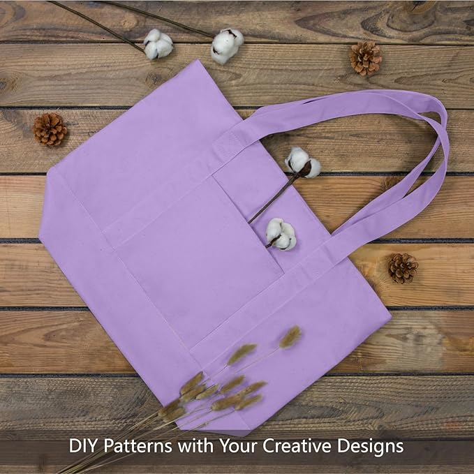 TOPDesign 1-Pack Canvas Tote Bag with an External Pocket, Reusable Grocery Shopping Bag, Top Zipper Closure, Daily Essentials (Lavender)
