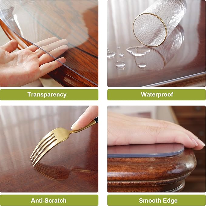 OstepDecor Clear Table Protector 18 x 42 Inch, 2mm Thick Plastic Table Cover, Waterproof PVC Clear Table Cover Protector, Desk Protector Mat, Writing Desk Pad for Desktop, Coffee & Dining Room Table