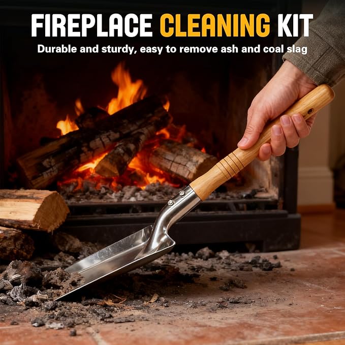 Fireplace Ash Shovel and Brush Set, with Insulated Gloves. Fireplace Tools Set with Shovel, Broom - for Fireplaces, Wood Stoves 37 * 10CM 14.57 * 3.94"