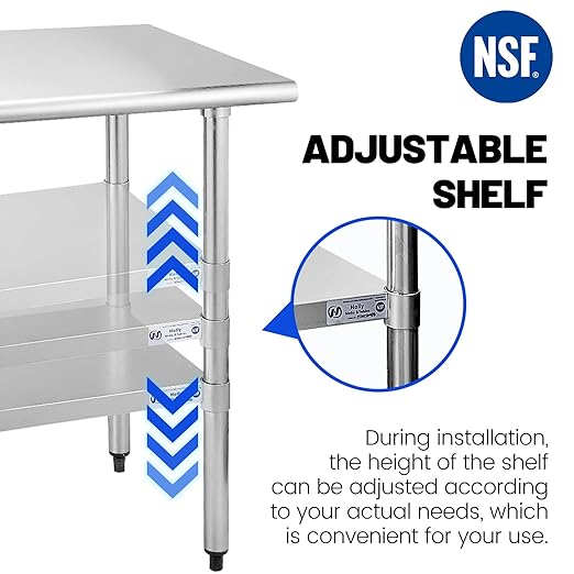 Hally Stainless Steel Table for Prep & Work 18 x 30 Inches, NSF Commercial Heavy Duty Table with Undershelf and Galvanized Legs for Restaurant, Home and Hotel
