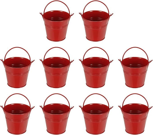 Small Metal Buckets, Mini Buckets with Handle Galvanized Colored Tin Pail Containers Basket Party Supplies - Fit for (Halloween - Classroom Crafts) 2.7" & 10Pcs & Red