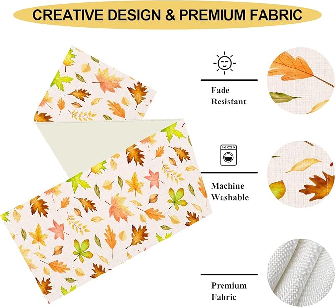 Fall Table Runner, Farmhouse Seasonal Autumn Maple Leaves Harvest Thanksgiving Coffee Table Center Decor for Home Kitchen Dining Patio Holiday Party Indoor Outdoor Table Decorations, 13"x36" Inch