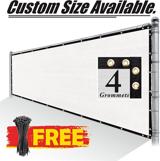 Royal Shade Custom Size 4' x 164' White Fence Privacy Screen Windscreen Cover Netting Mesh Fabric Cloth - Cable Zip Ties Included (We Make Custom Size)