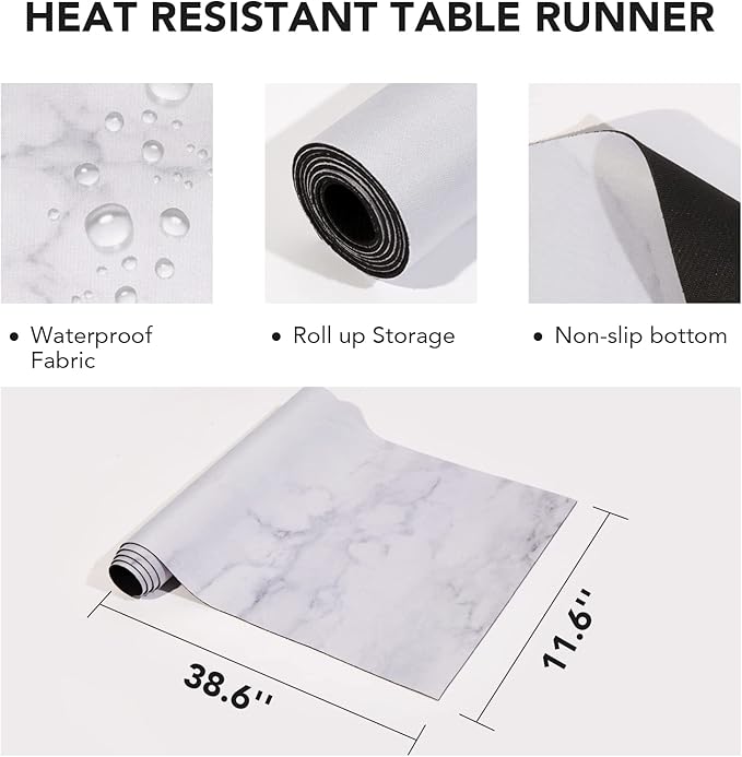 2 Pcs Trivet Table Runner Hot Plates Mat 12 X 40 Inch Heat Resistant Table Protector Waterproof Decorative Farmhouse Kitchen Trivets Counter Heat Proof Placemats for Hot Dishes (Marble, 2 Pcs)