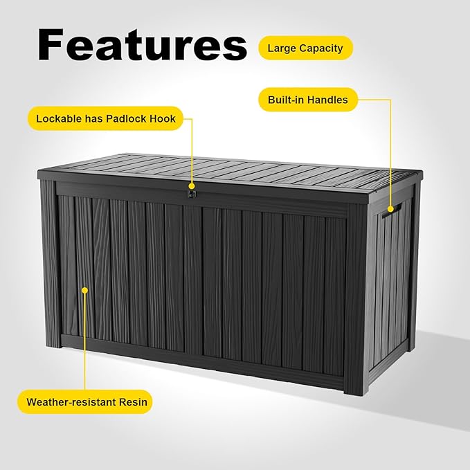 EasyUp 180 Gallon Outdoor Storage Box Waterproof, UV Resistant Resin Deck Box with Hydraulic Rod, Reinforced Stability for Patio, Garden, and Pool, Striped Black