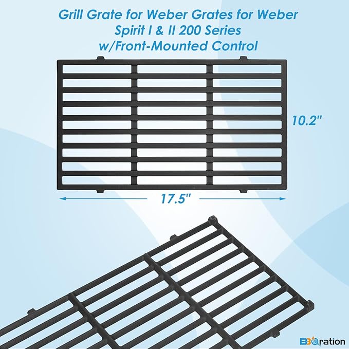7637 17.5" Grill Grates Replacement for Weber Spirit I & II 200 Series, for Weber Spirit Grill Grates, Spirit 210, GS4 Spirit II 200 for Weber Spirit II Grill Parts, Cast Iron Grill Grates