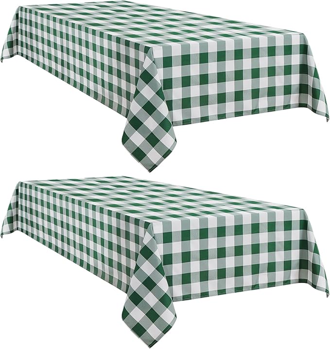 Softalker Gingham Checkered Tablecloth Rectangle - Outdoor Waterproof Buffalo Plaid Table Cloth, Stain Resistant Washable Table Cover for Picnic, Camping - Green and White, 2 Pack - 60 x 102 Inch