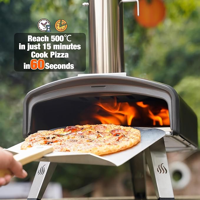 Mimiuo Outdoor Pizza Oven 12“ Wood Charcoal Fired Pizza Oven with Square Pizza Stone, Portable Pizza Stove for Outside Backyard Camping Picnics