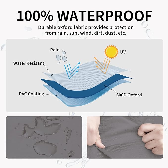Easy-Going Outdoor Ottoman Cover, Waterproof Patio Ottoman Cover, Heavy Duty Outdoor Furniture Cover with Padded Handles (40"x30"x17", Gray/Black)