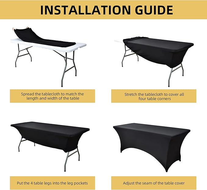 10-Pack 4ft Black Spandex Table Covers for Rectangular Folding Tables - Wrinkle Resistant Stretch Tight Table Cloths - Fitted Table Protector for Parties, Trade Shows, Banquet, and Wedding