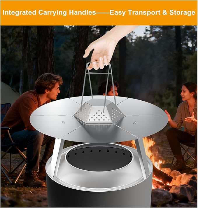 Heat Deflector for Solo Stove Ranger 15", 304 Stainless Steel Heat Diffuser with Handle & Legs,Heat Radiation for Wider Warmth Area, Compatible with Ranger 15" Outdoor Fire Pits, for Camping,Backyard