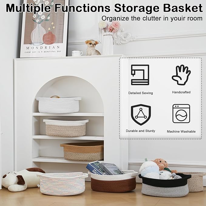 2 Pack Gift Basket with Gift Bag and Ribbons,Small Rope Woven Shelf Storage,Baskets for Gifts Empty,Birthday,Baby Shower,Decorative Organizer Box with Handles(Grey)