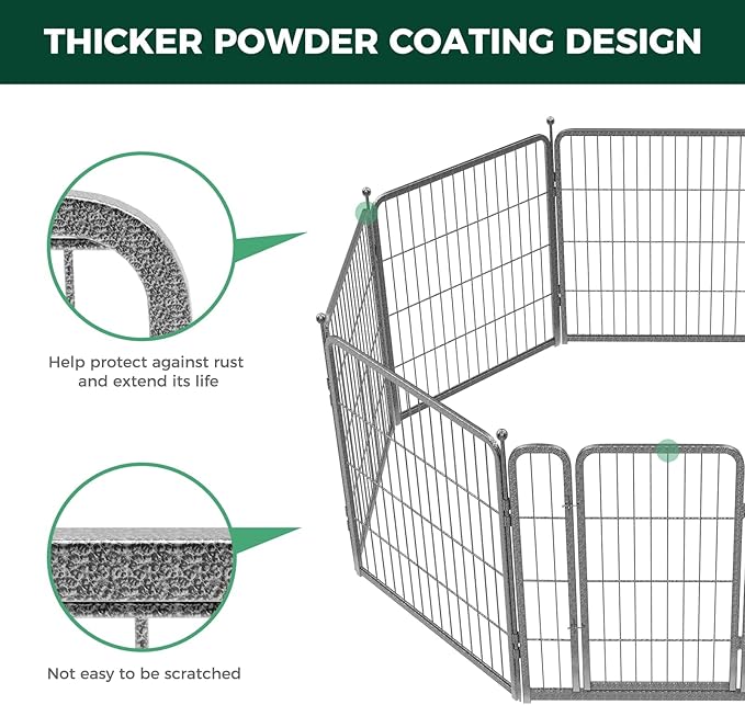 FXW Garden Fence Outdoor for The Yard – 32in(H) x 54.7ft(L) Heavy Duty Metal Animal Barrier for Dog and Rabbit, Decorative Dog Fence, 24 Panels, Silver