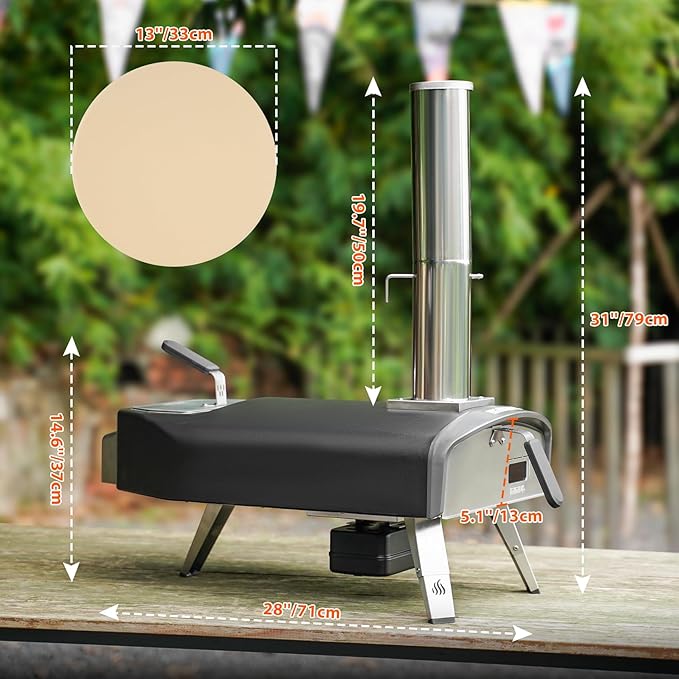 Mimiuo Outdoor Pizza Oven 12“ Wood Charcoal Fired Pizza Oven with Rotating Round Pizza Stone, Portable Pizza Stove for Outside Backyard Camping Picnics