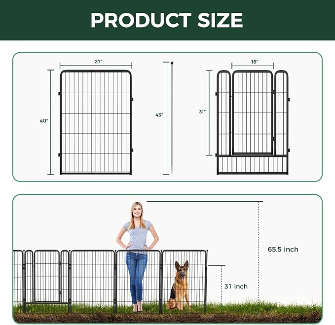 FXW Garden Fence Outdoor for The Yard – 40in(H) x 72.9ft(L) Heavy Duty Metal Animal Barrier for Dog and Rabbit, Decorative Dog Fence, 32 Panels, Black