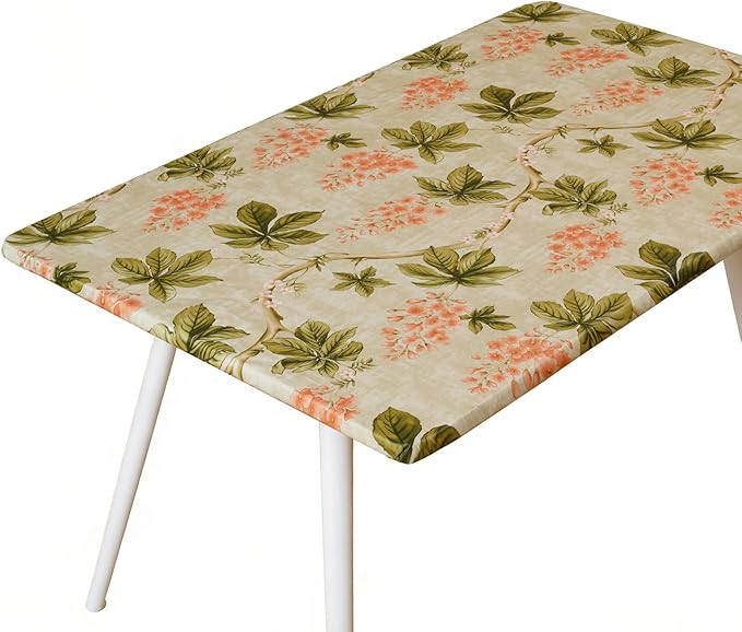 Rectangle Picnic Table Cloth, Elastic Waterproof Fitted Vinyl Tablecloths for 5 Foot Tables, Wipeable Flannel Backed Table Covers for Dining, Camping, Outdoor(Flower,30"x60")
