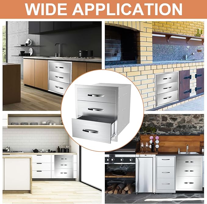 Flush Mount Stainless Steel Double Drawers with Recessed Handles for Outdoor Kitchens Or BBQ Island,-18W X 24H X 23D Inch
