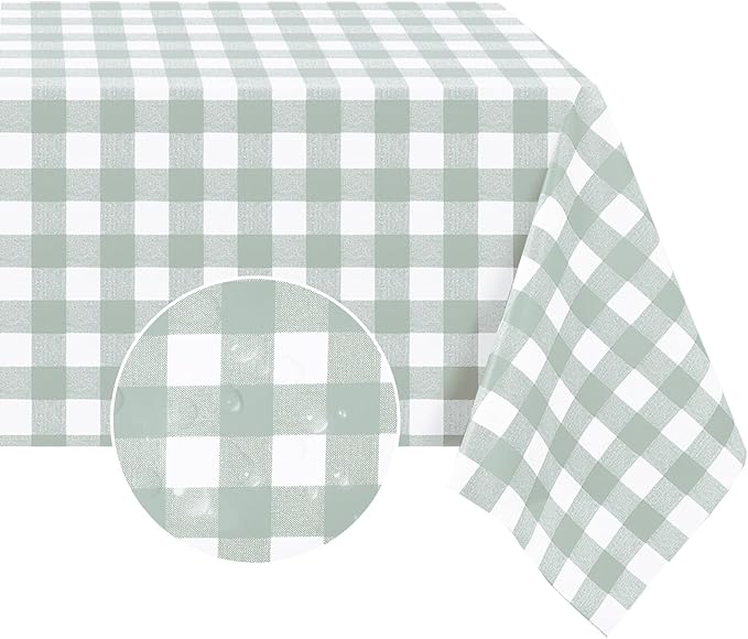Romanstile Rectangle Vinyl Tablecloth, 100% Waterproof Checkered Plastic Table Cloth, Heavy Duty Buffalo Gingham Table Cover for Dining, Camping, Picnic, Outdoor - 54 x 108 Inch, Light Grey