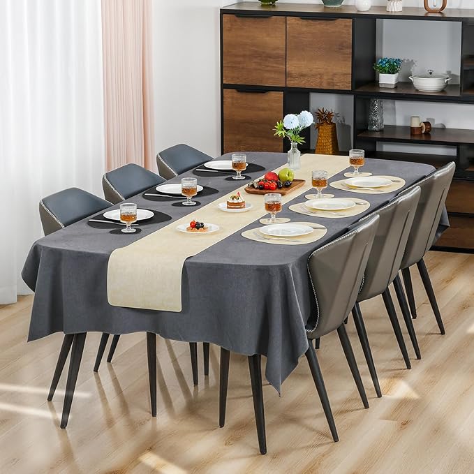 Placemats and Coasters, Washable Reversible Placemats Round Faux Leather Wipeable Place Mats Non Slip Heat Resistant Indoor Outdoor Table Mats (Set of 6, Cream Black)