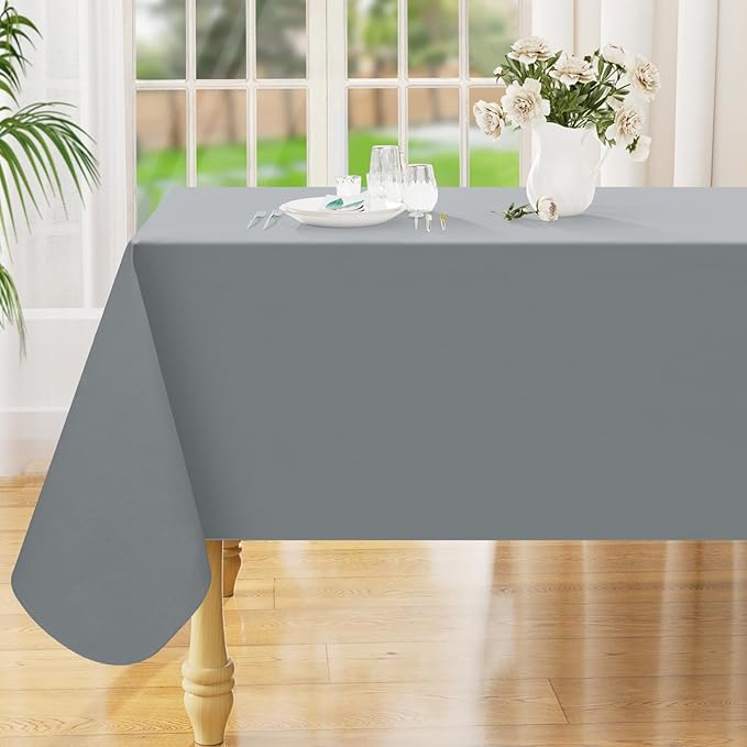 Smiry Rectangle Table Cloth 54x78 Inch, Waterproof Wipeable Vinyl Tablecloths Protector, Oil Spill Proof Plastic Table Cover for Dining, Picnic, Camping, Outdoor, Grey