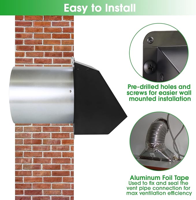 8 Inch Wall Vent Hood Wall Exhaust Vent Cover Outdoor Hooded Wall Vent with Screen and Damper,Wall Vent Cover Cap Exterior Air Exhaust for Kitchen Range Hood HVAC Duct Dryer Vent,Galvanized Steel