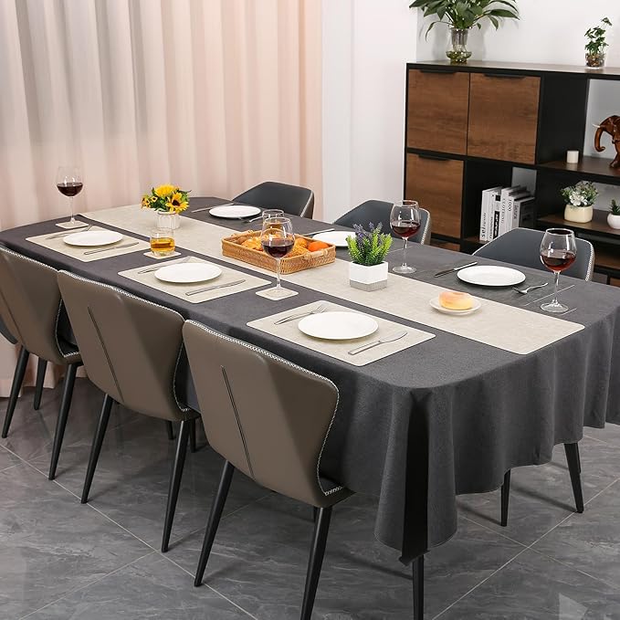 Table Runners 72 Inches Long, Dual-Sided Faux Leather Farmhouse Table Runner Waterproof Non-Slip for Living Room Party Home Decor Holiday Decorations(Gray Cream-White, 12 x 72 Inch)