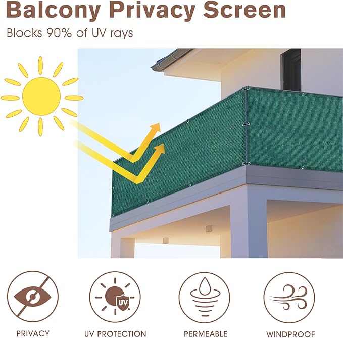 SUNNY GUARD Customized 3'x22' Dark Green Balcony Privacy Screen,91% Shade Apartments Fence Cover,Heavy Duty Mesh Windscreen for Deck,Outdoor,Backyard,Patio