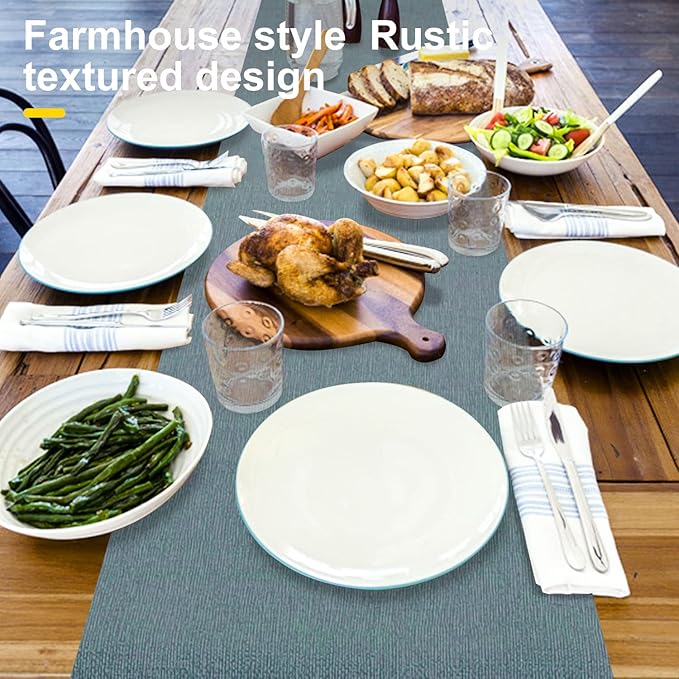 Wipeable Table Runner, Thick Farmhouse Dresser Runner, Rustic for Kitchen, Bedroom, Living Room, Indoor and Outdoor (60'', Blue Grey)
