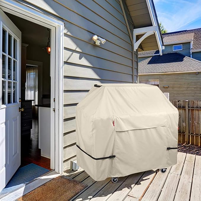 Porch Shield 62W x 24D x 48H inch Premium Gas Grill Cover Up to 60 inch, Waterproof and Fade Resistant 600D BBQ Covers for Weber, Brinkmann, Char-Broil and More, Light Tan