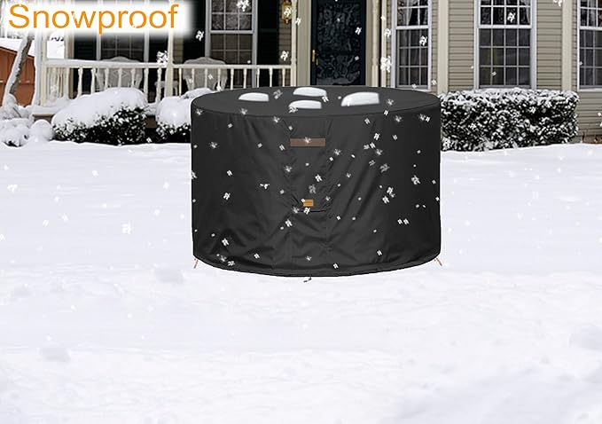 Fire Pit Cover 600D Heavy Duty Waterproof Fabric With PVC Coating Round 50" Dia x 24" H Black Fits 44-48 inch Fire Pit Table Fade Resistant Outdoor Firepit Cover